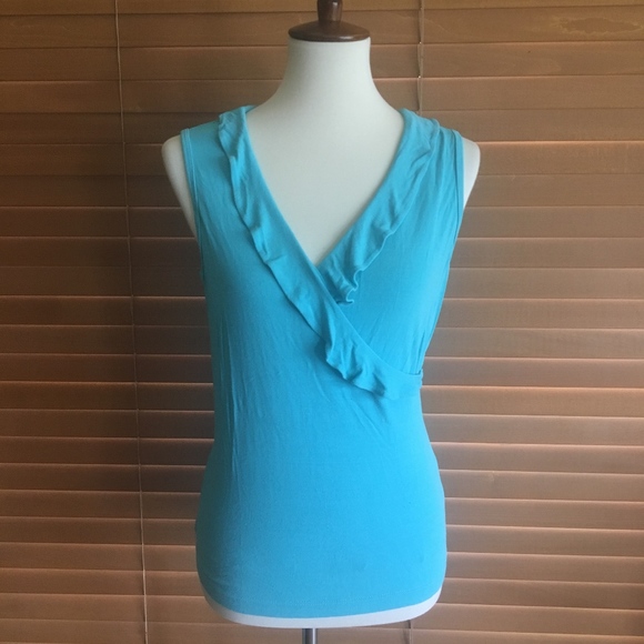 c.c. outlaw Turquoise Ruffle Faux Wrap Tank - Picture 2 of 5